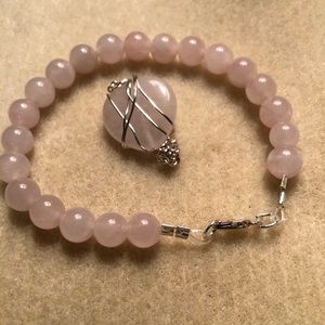 Handmade Rose Quartz bracelet with silver clasp